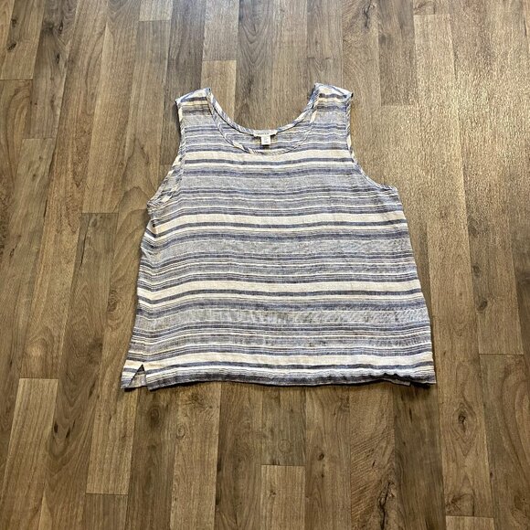Artisan NY Blue Striped Linen Tank Top Women's Large - Picture 1 of 5